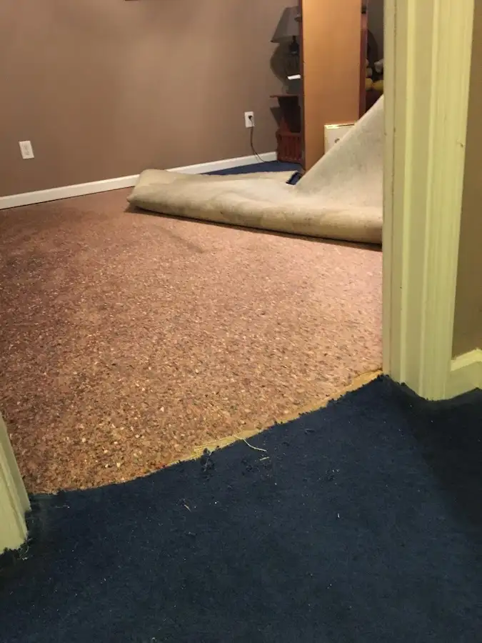 Carpet pad removal revealing water damage during Drying & Dehumidification in Walnut