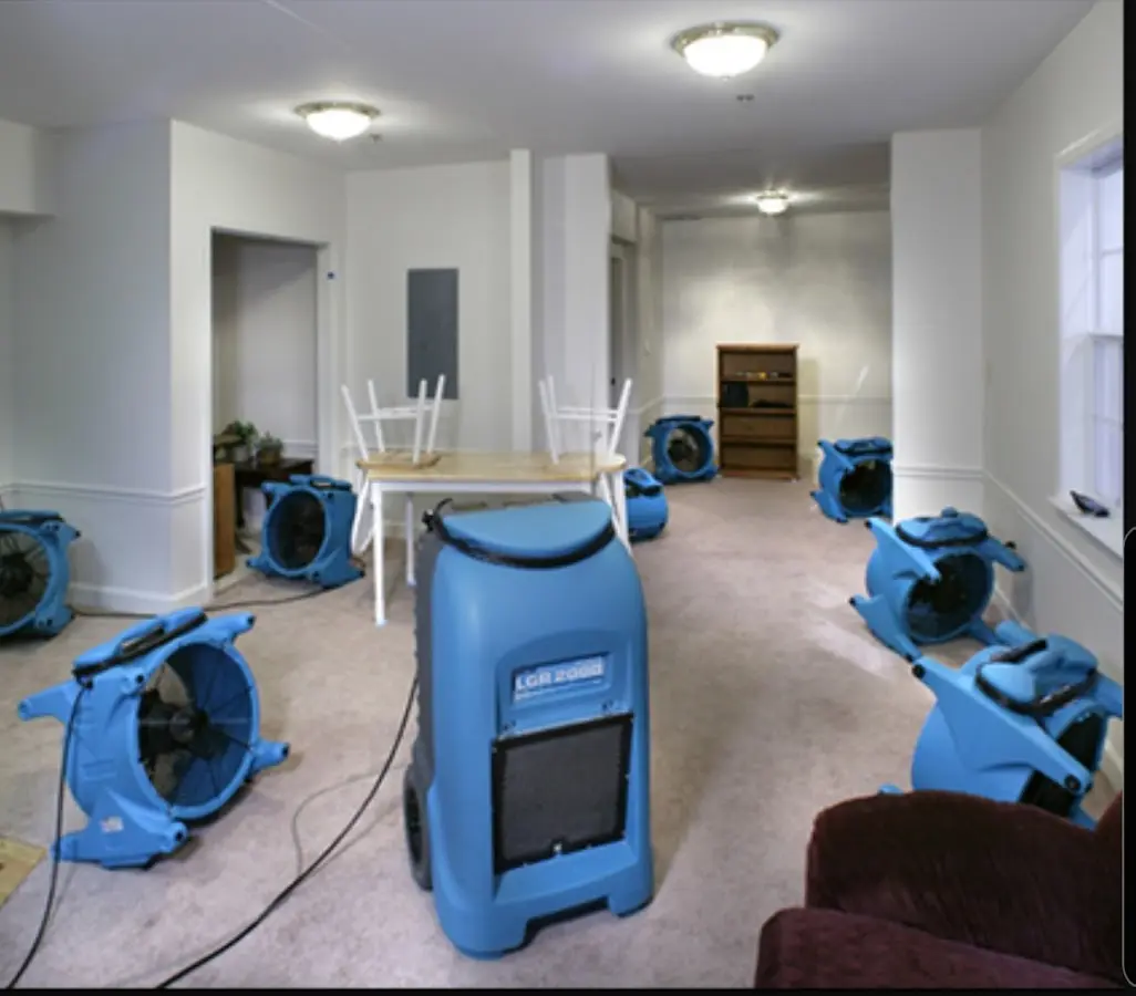 Air movers and dehumidifier setup for Water Damage Restoration in Walnut